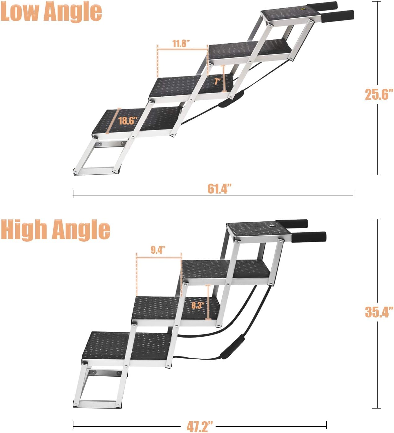 Widen Foldable Dog Car Stairs, Aluminum Frame 4 Steps Portable &Lightweight Pet Stairs, The Widest and Deepest Ladder on The Market, Nonslip Pet Ramp for Cars, Trucks and SUVs, Support 150 to 200 lbs