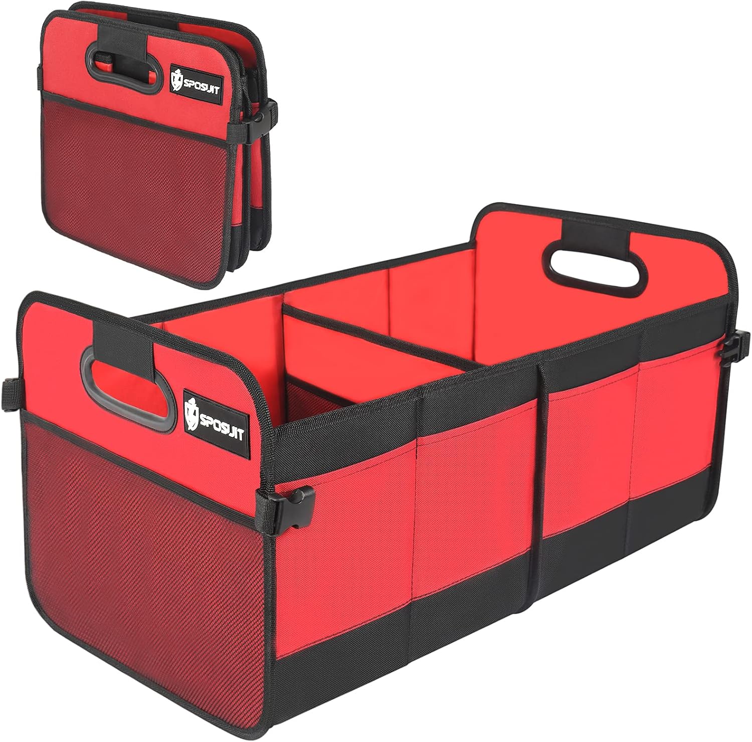 Sposuit Trunk Organizer with Cooler, Waterproof Collapsible Car Storage Trunk Organizer with Removable Dividers & Adjustable Securing Straps, Large Trunk Organizer for Car SUV Van