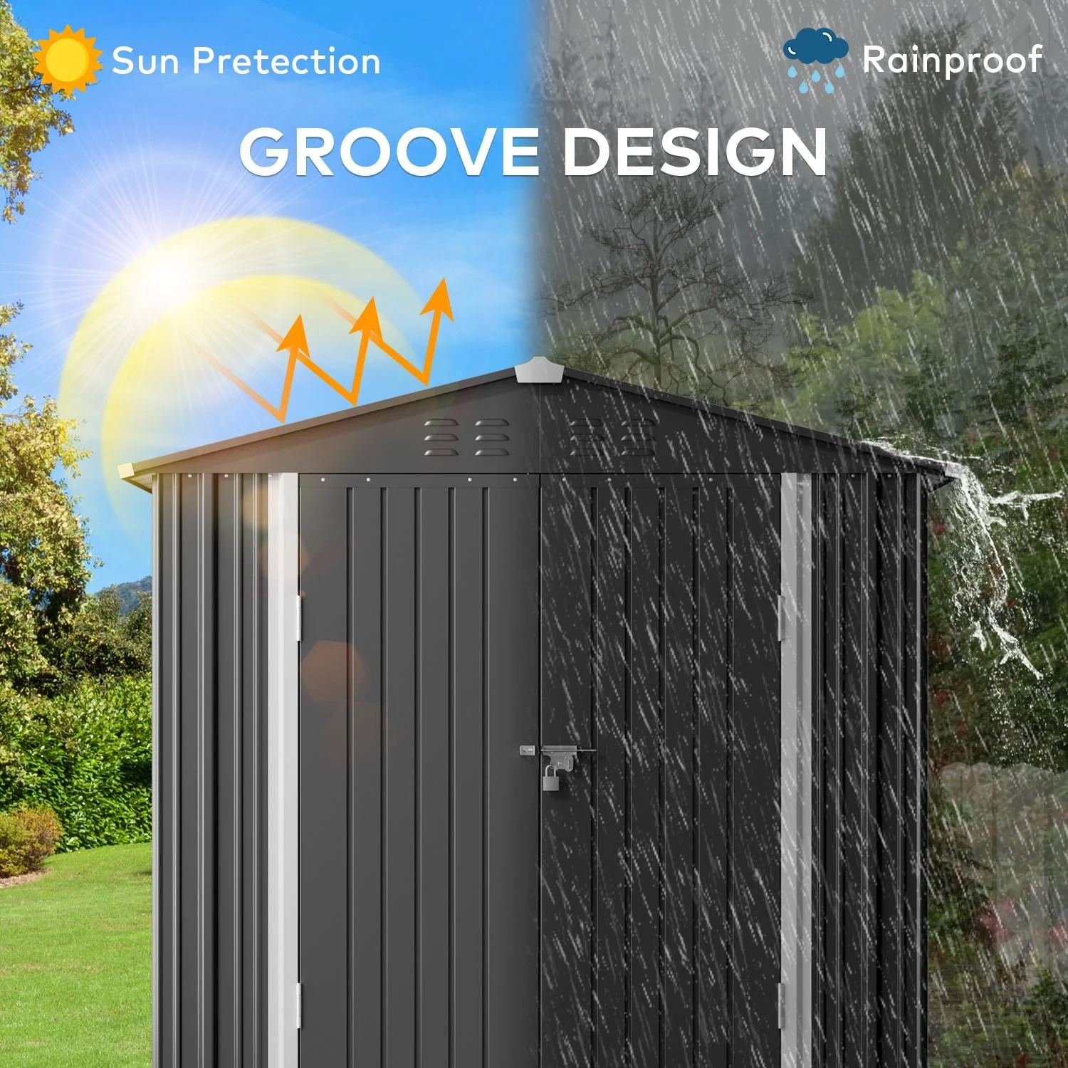 6' x 4' Outdoor Storage Shed with Base Frame, Lofka Anti-Corrosion Metal Garden Shed, Dark Gray
