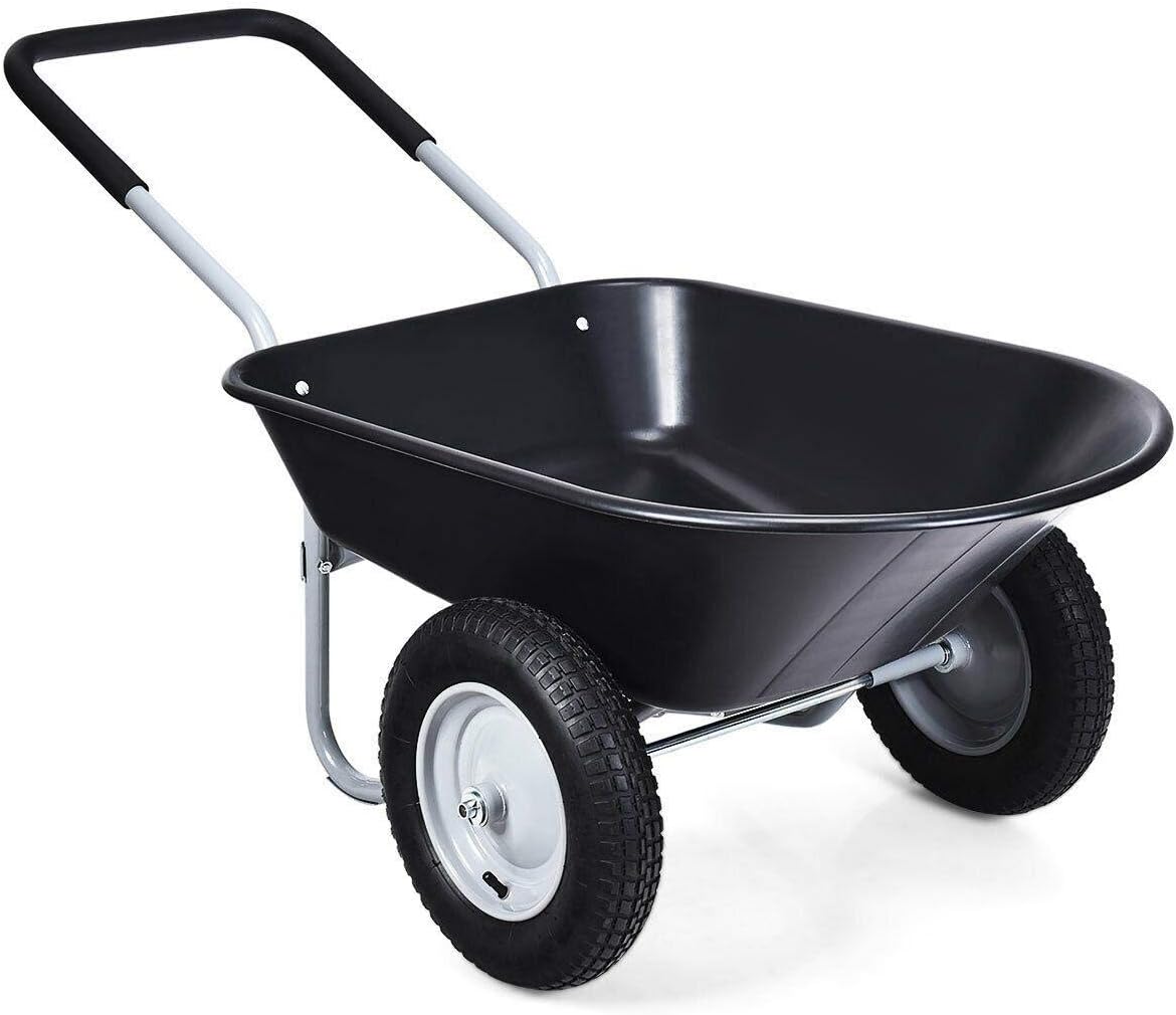 2 Tire Wheelbarrow Garden Cart Heavy-Duty Cart Black2 Tire Wheelbarrow Garden Cart Heavy-Duty Cart Black Fabr Garden Patio accessorie Yard cart Fabr, 57inch x26inch x26inch（LxWxH） (2180238)