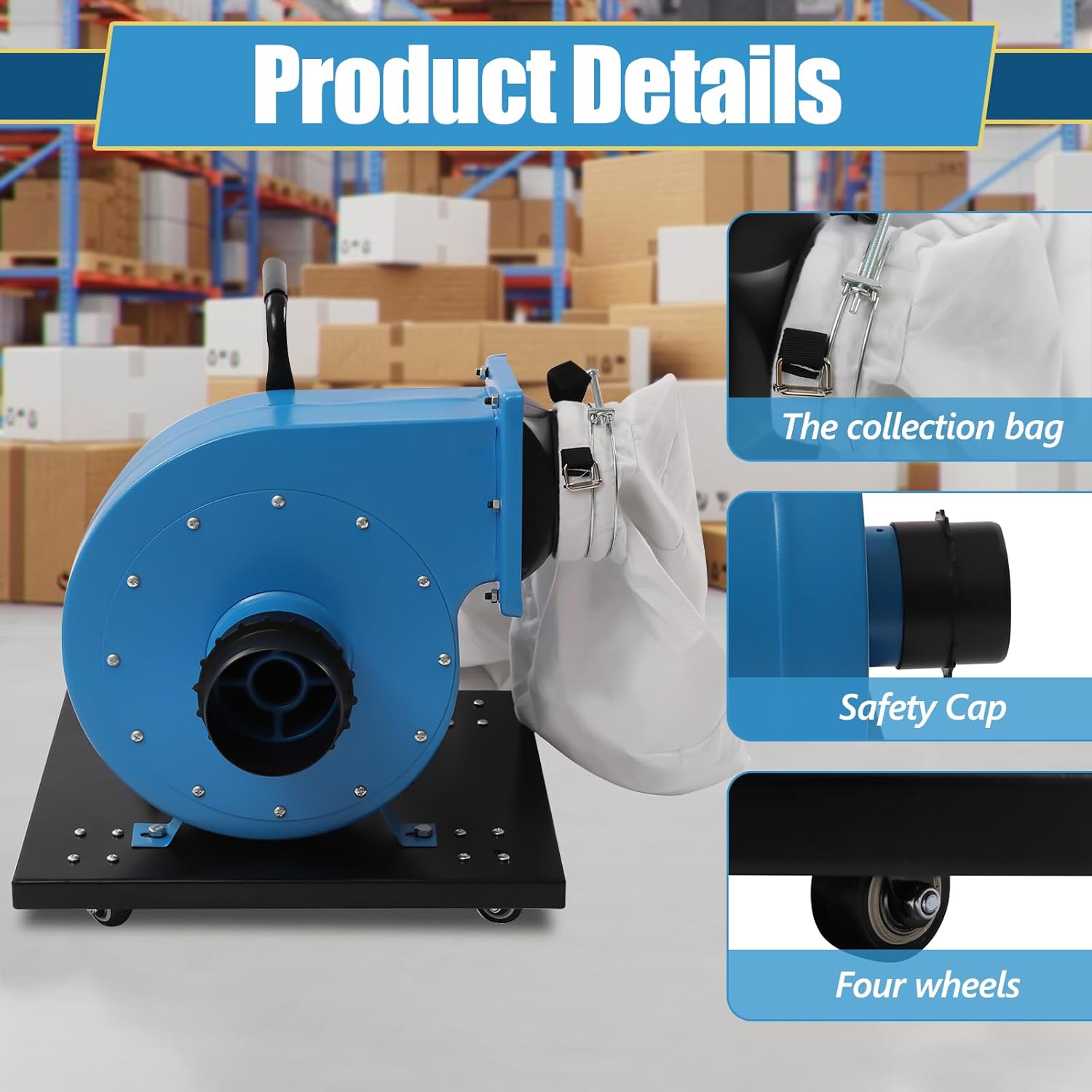 1HP Dust Collector with Wire, 550 CFM Wheeled Jet Dust Collection, Potable 14.8-Gallon White Bag Dust Collector 30 Micron Bag Filtration Dust Collector, For Industrial Cleaning.