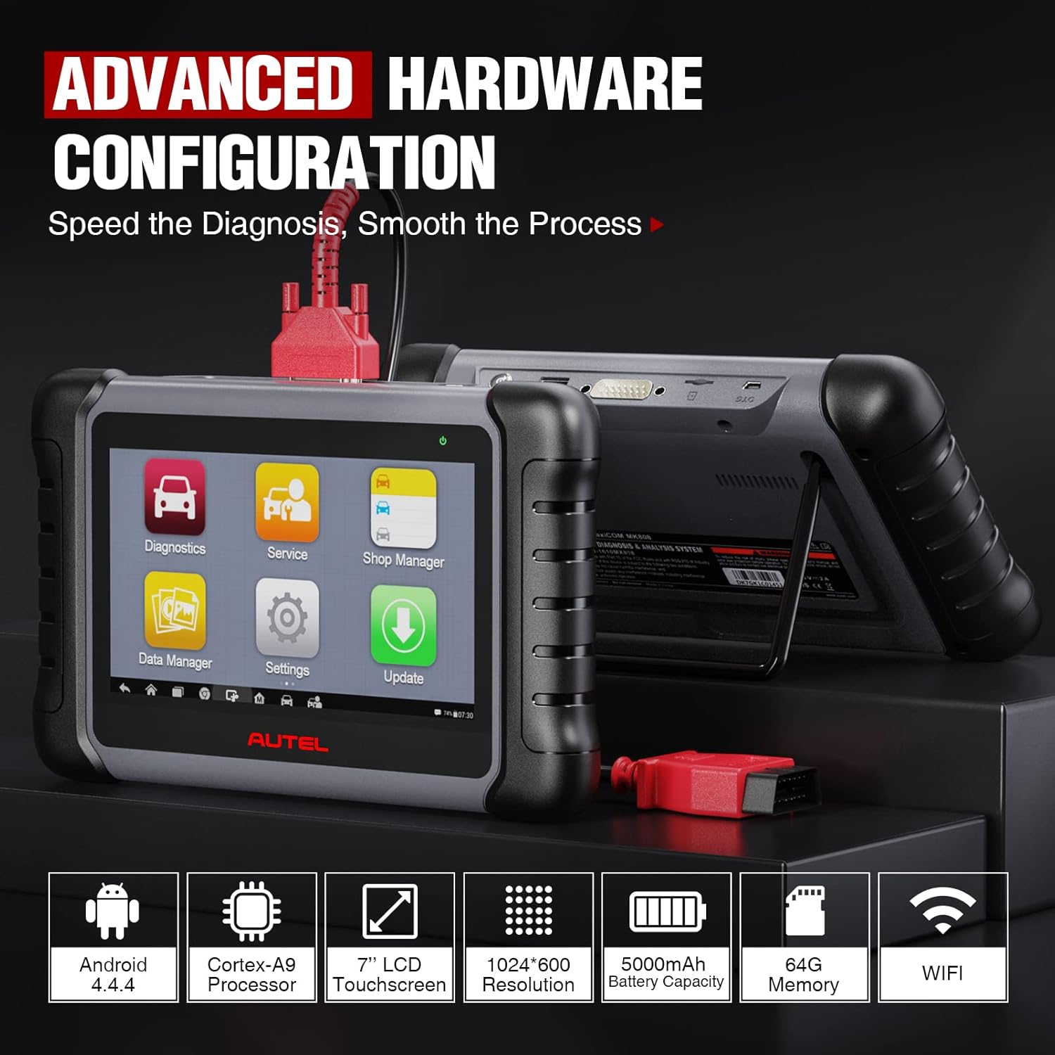 Autel MaxiCOM MK808 OBD2 Scanner Diagnostic Scan Tool with All System Diagnosis and Service Functions Including Oil Reset, EPB, BMS, SAS, DPF, TPMS Relearn