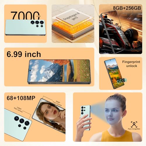 I25 Ultra Unlocked Android Phone 6.99" AMOLED 7000mAh Long-Lasting | Snapdragon 8 Gen3 | 8GB RAM+256GB | 68MP+108MP Pro Camera | Face Unlock + Stylus | Android 14 System (Blue)