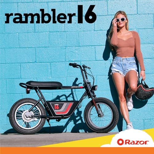 Razor Rambler 16 – 36V Electric Minibike with Retro Style, Up to 15.5 MPH, Up to 11.5 Miles Range & Retrospec Dakota Bicycle/Skateboard Helmet for Adults - Commuter, Bike, Skate, Scooter