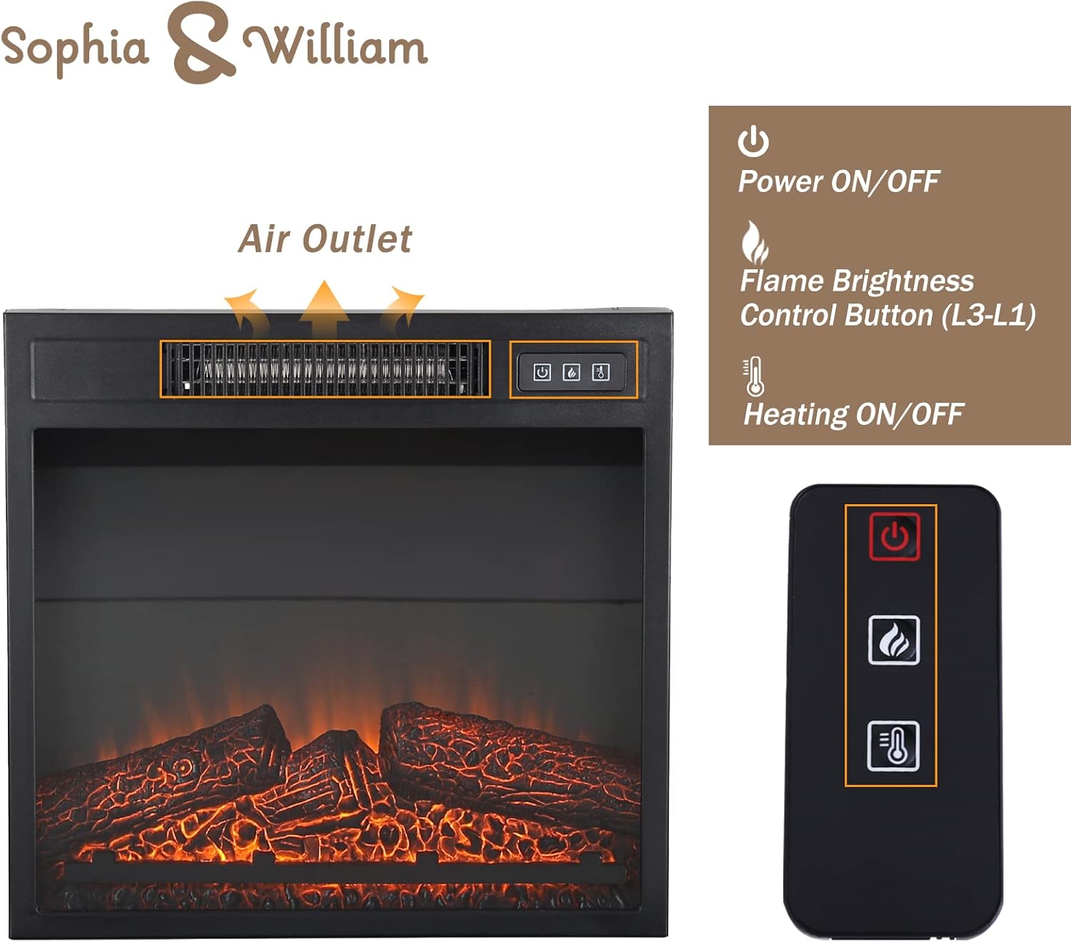 Sophia & William Farmhouse Electric Fireplace TV Stand for TV's Up to 65, Accent Decorative Barn Door Storage Cabinet Chest with 23 Insert Fireplace for Living Room Bedroom Home Office, Burlywood