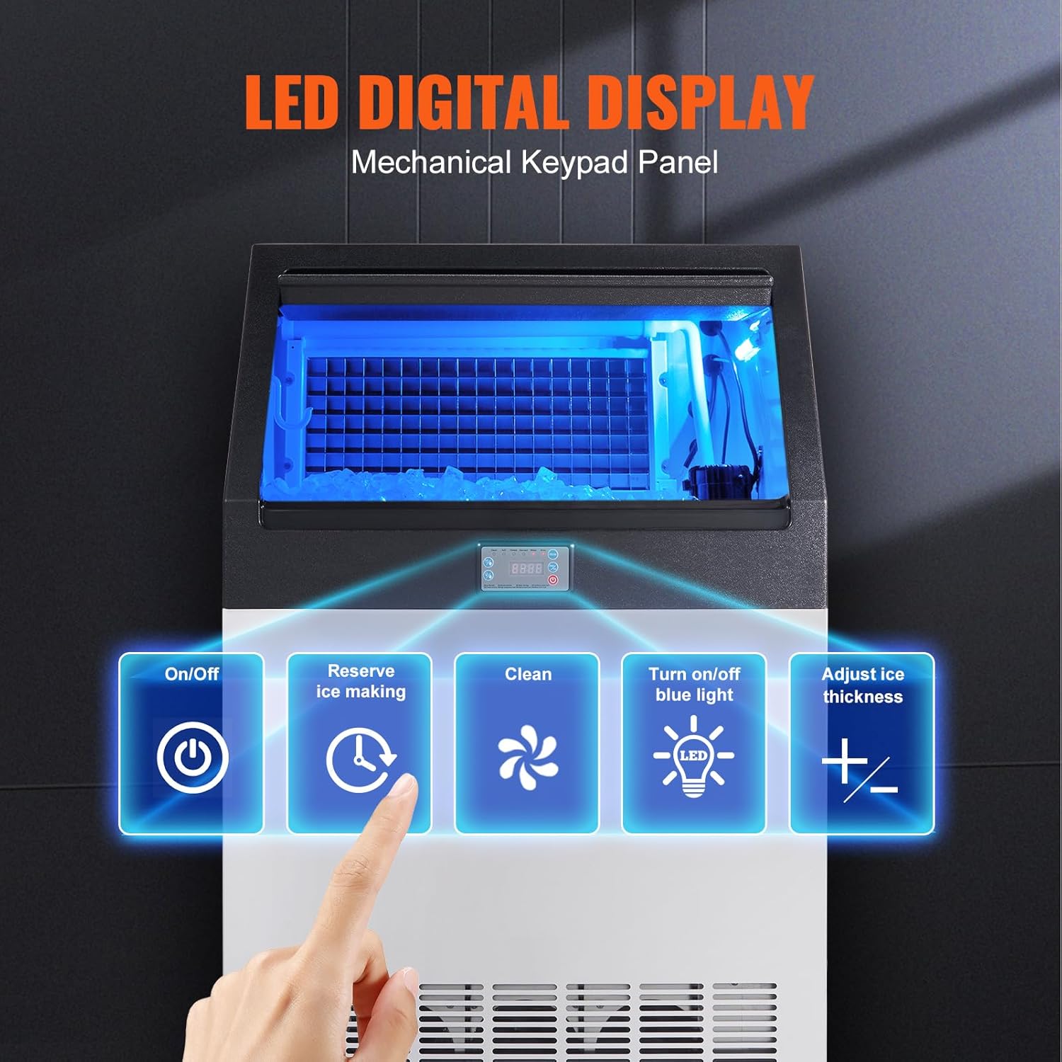 VEVOR Commercial Ice Maker, 265lbs/24H, Ice Maker Machine, 126 Ice Cubes in 12-15 Minutes, Freestanding Cabinet Ice Maker with 88lbs Storage Capacity LED Digital Display, for Home Office Restaurant