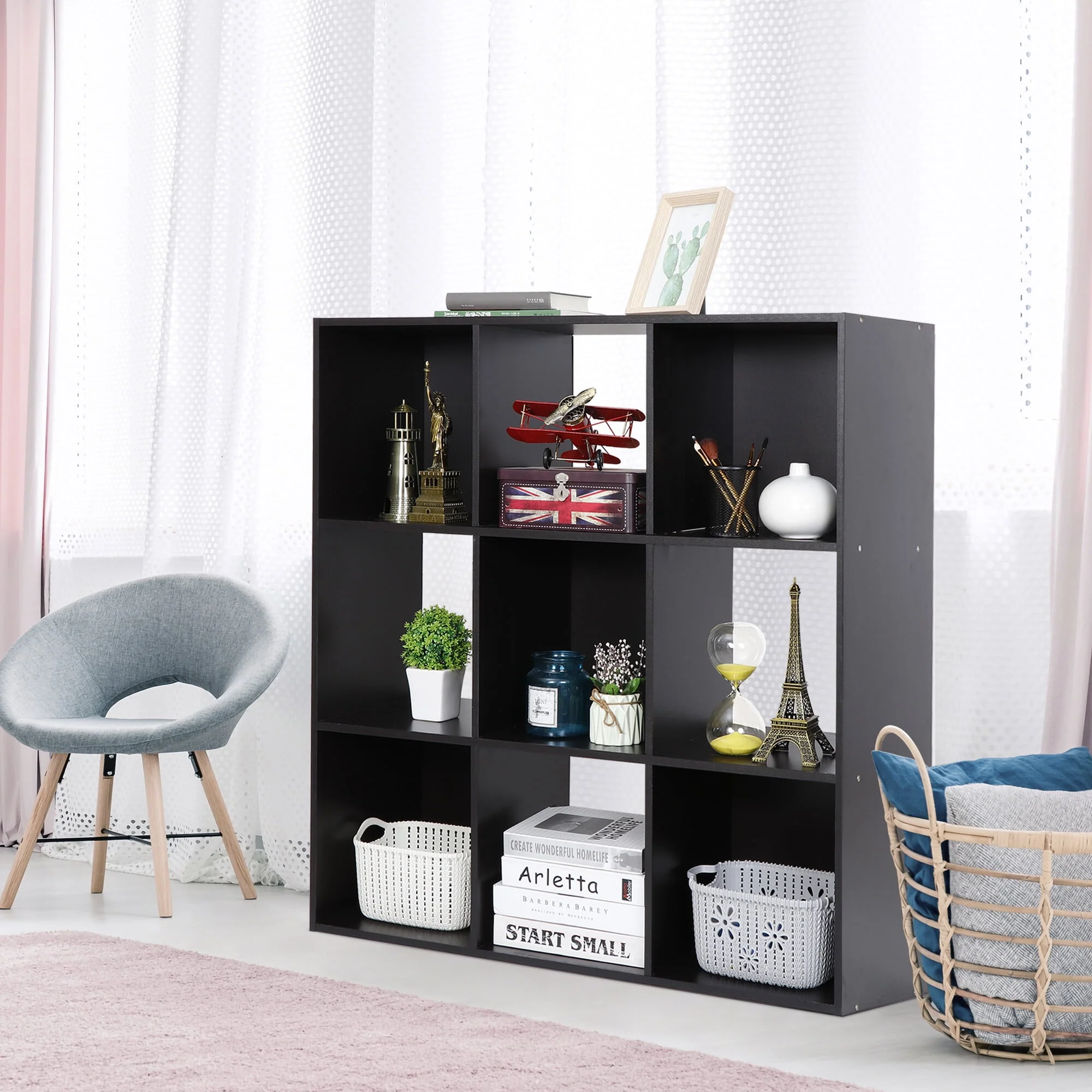 ZENY 9 Cubes Wooden Cube Organizer Bookcase Cubecials Cabinet Storage (Black)