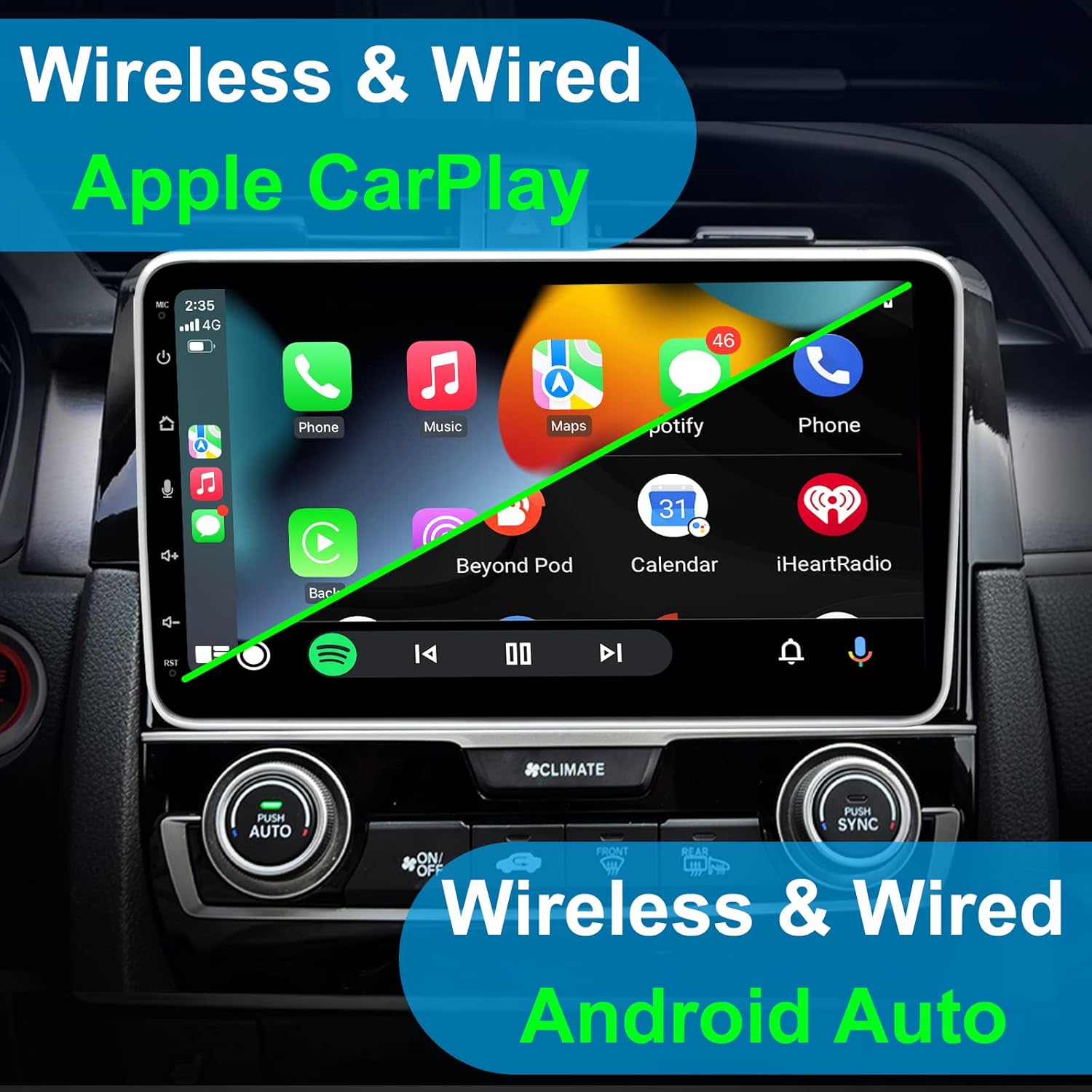 IYING 10.1 Inch Single Din Adjustable Car Radio Wireless CarPlay & Wireless Android Auto Car Stereo Receiver with Live Rear-View Backup Camera Bluetooth AM/FM Airplay Touchscreen Head Unit 1 Din