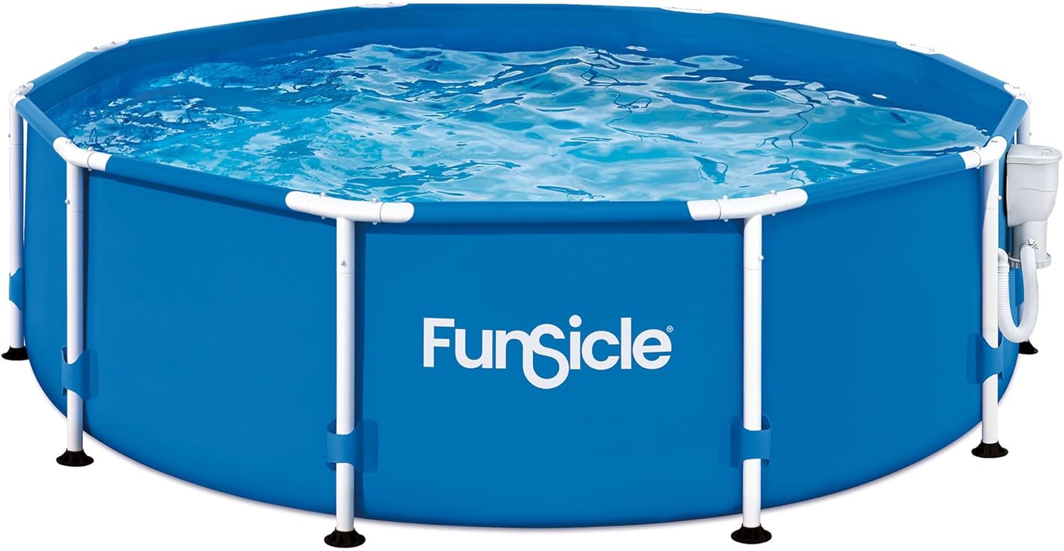 Funsicle 10' x 30" Outdoor Activity Round Metal Frame Above Ground Swimming Pool Set with 10' Secure Debris Pool Cover & SkimmerPlus Filter Pump, Blue