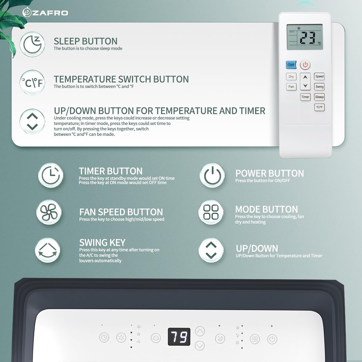 ZAFRO Portable Air Conditioners 12000 BTU Air Conditioner for Room Up to 550 Sq. Ft