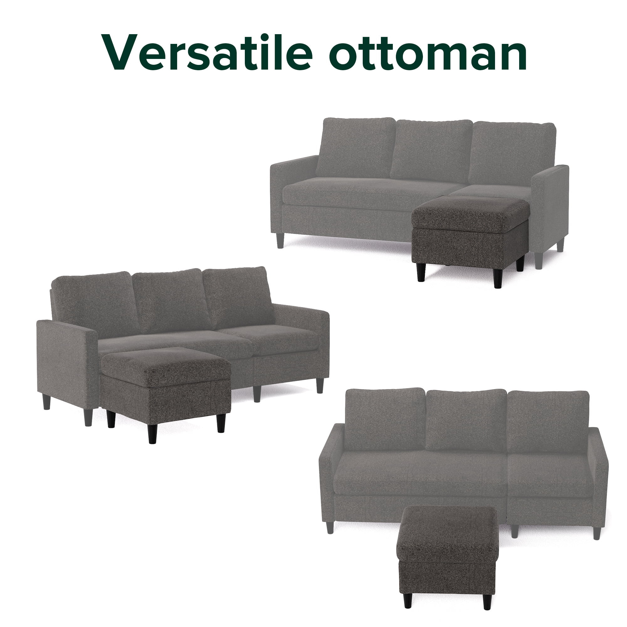 Zinus Hudson Modern Convertible Sectional Sofa with Reversible Chaise, Dark Grey