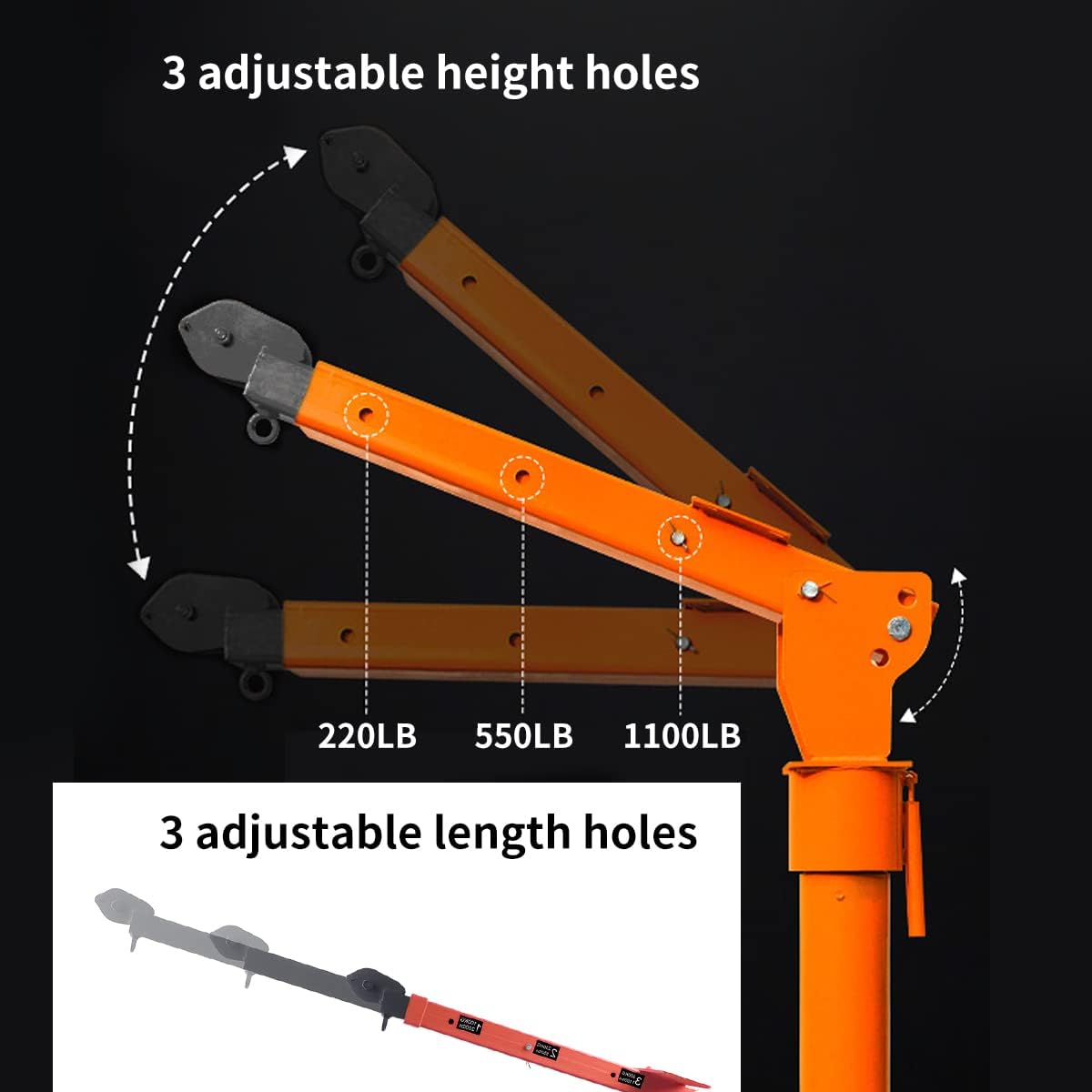 ROCK-HULK New 1100lb Folding Truck-Mounted Crane, with Electric Winch 3500 lb 12V, Painted Steel Pickup Truck Jib Cranes 360 Swivel (1100 lb)