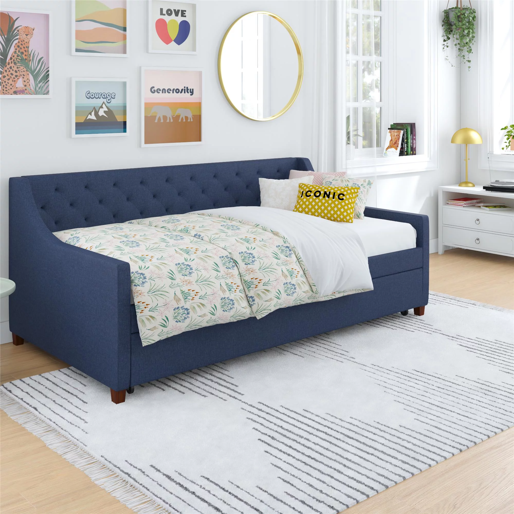 Novogratz Her Majesty Daybed and Trundle, Blue Linen