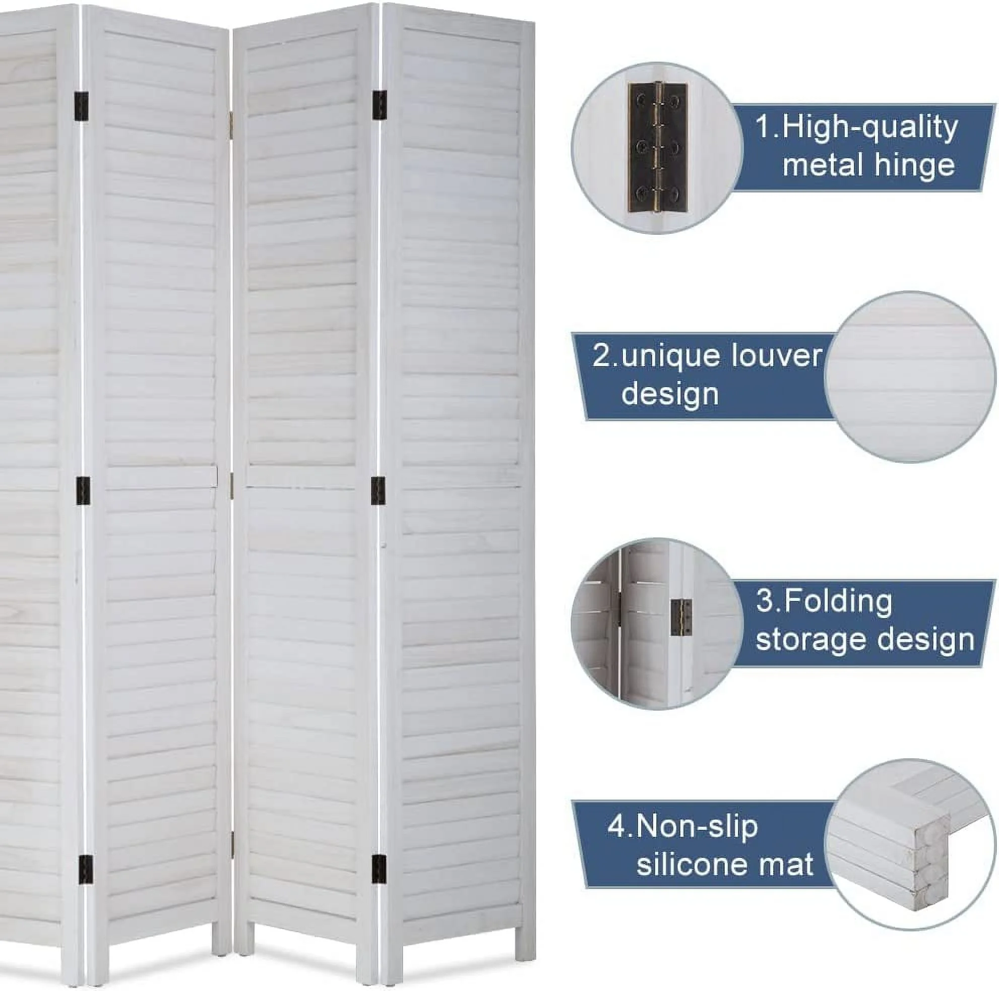 Room Divider Partition 4 Panel Privacy Screen Folding Screen Wood Frame Screen for Home Office Bedroom - Curated Treasures Market