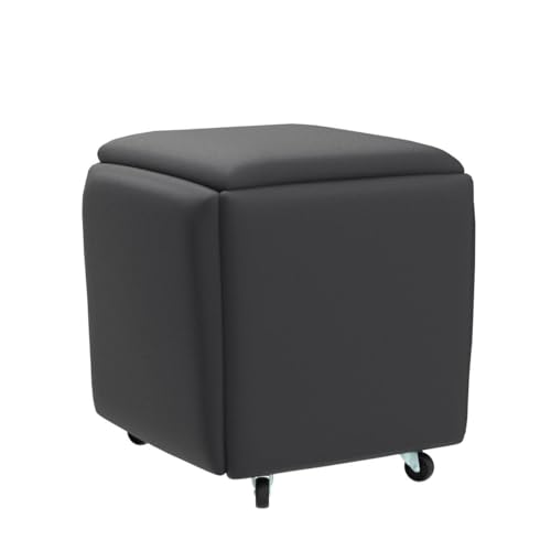 5 in 1 Nesting Ottoman Cube Chair, Stackable Stools, Leather Square Ottoman Bench, Foot Stool with Wheels for Living Room,Dining Room 15.75x15.75x16.54 inches