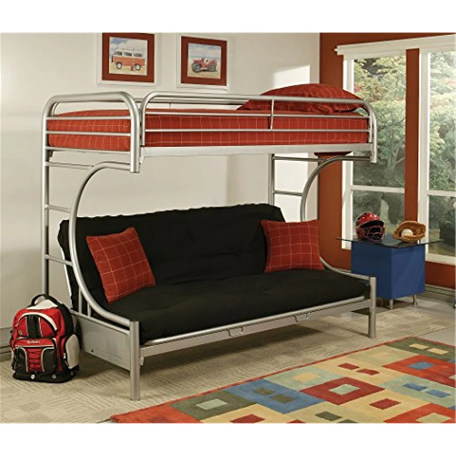 ACME Furniture Eclipse Twin XL over Queen and Futon Bunk Bed in Silver
