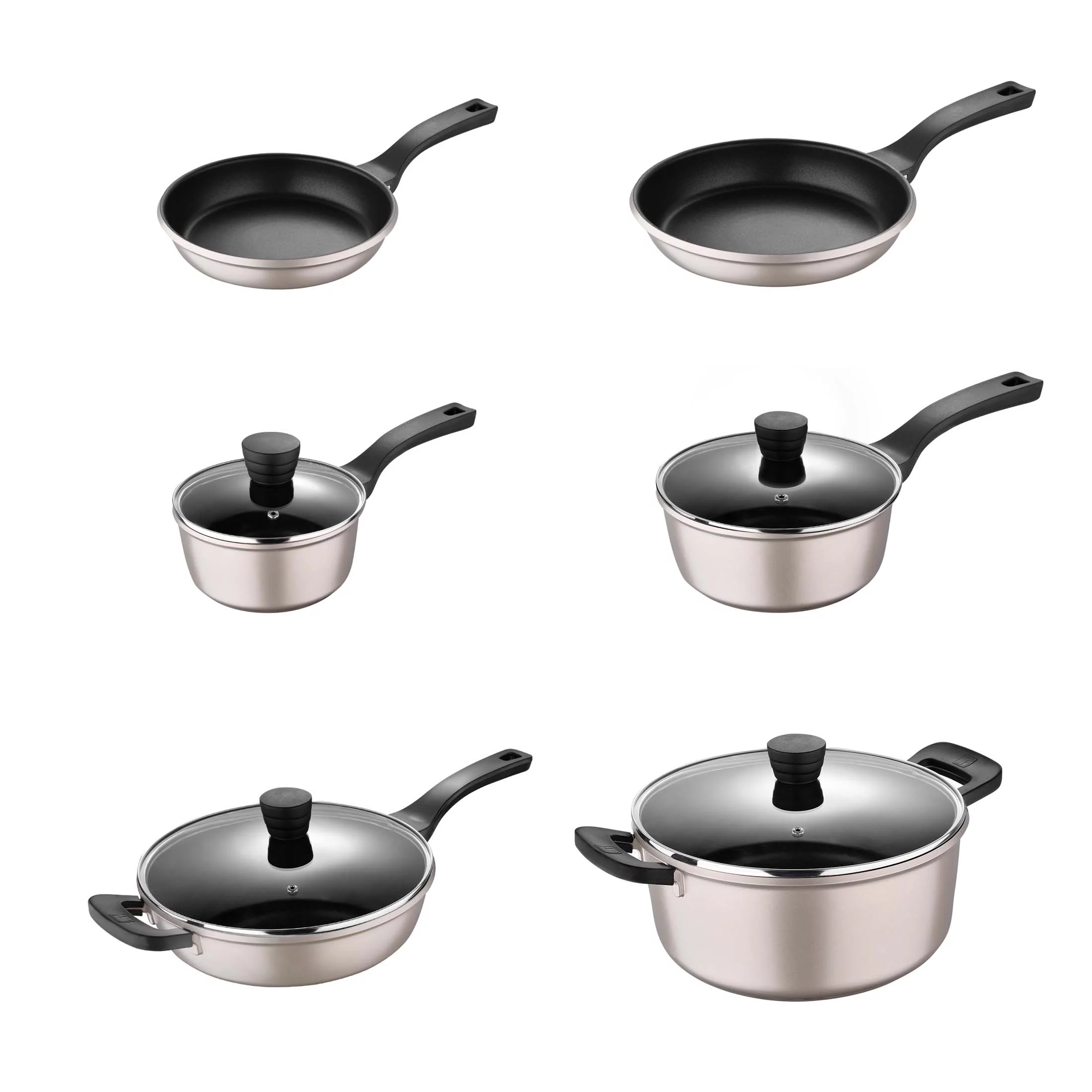 Retro by Bergner - 10 Pc Non Stick Cast Aluminum Pots and Pans Cookware Set, 10 Pieces, Champagne