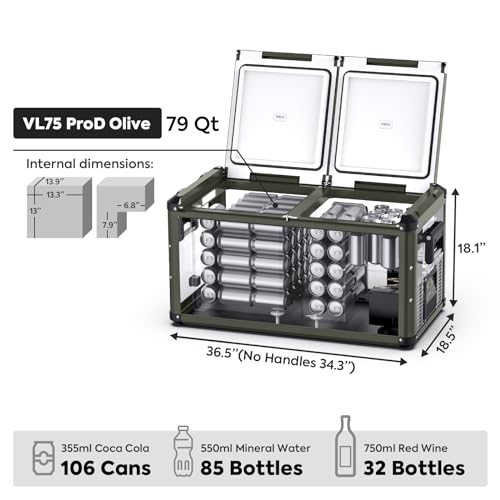 ICECO VL75 ProD 12V Refrigerator, Dual Zone Portable Freezer Fridge, Dual USB & DC 12/24V, AC 110-240V, 75L Car Fridge Powered by SECOP, 0℉ to 50℉