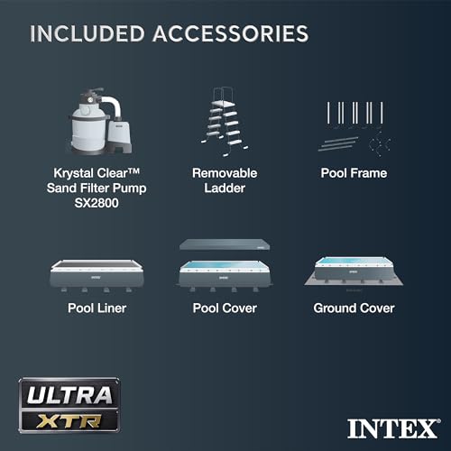 Intex 18' x 9' x 52" Ultra XTR Rectangular Frame Swimming Pool Set with Pump - Above Ground Backyard Large Rectangle Pool with 45-Inch Deep Water