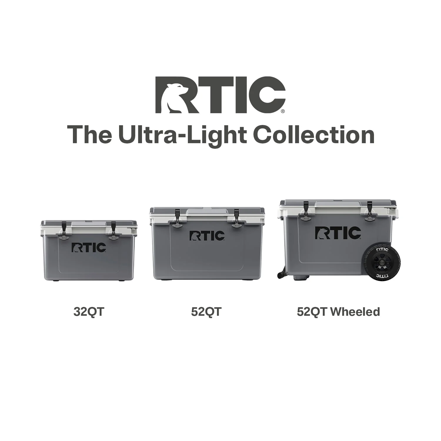 RTIC 52 QT Ultra-Light Wheeled Hard-Sided Ice Chest Cooler, White and Grey, Fits 78 Cans