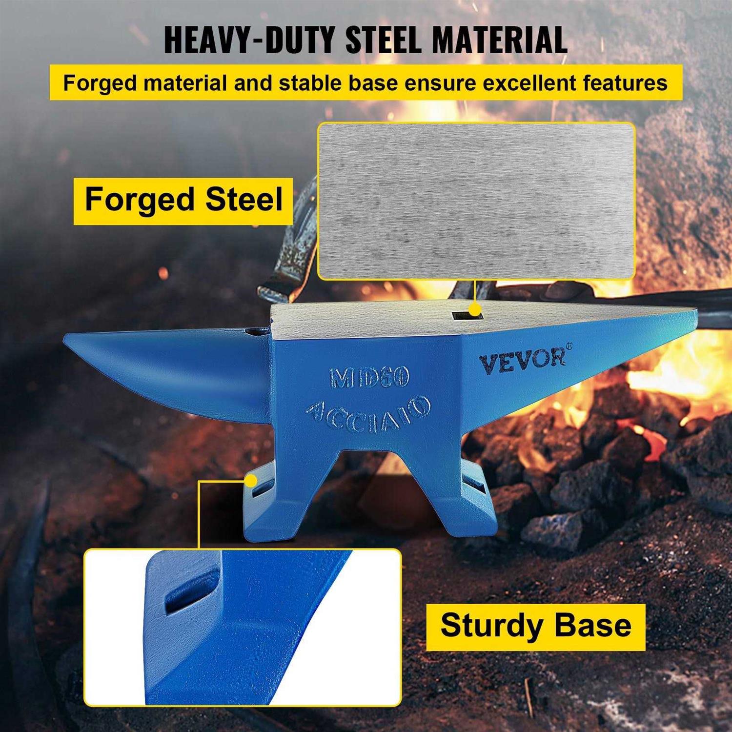 VEVOR 132lb Blacksmith Anvil Steel Anvil 60kg Solid Heat Treated Round Horn Metal Work - Shop Hardware Tools Online Store