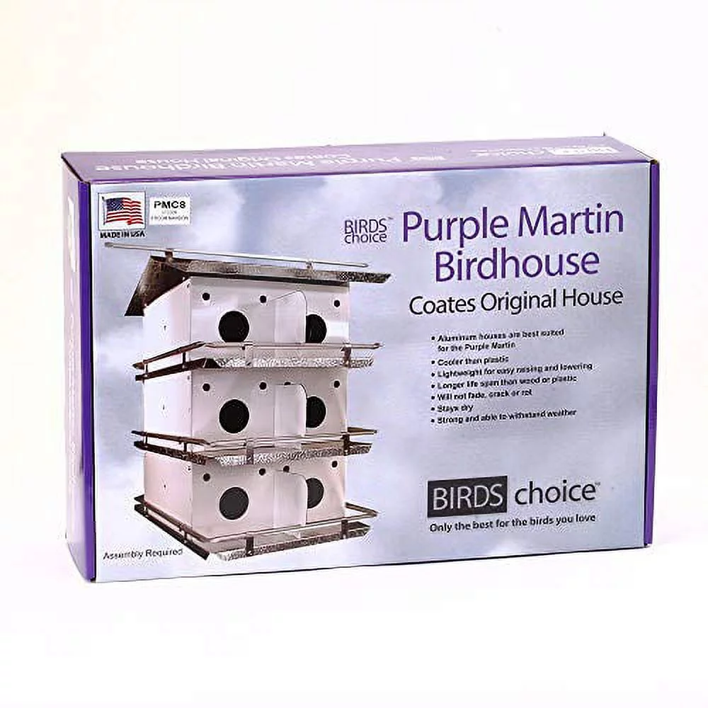 Birds Choice PMC8 Coates Original Purple Martin Bird House 2 Floor/8 Room, Small, White/Grey