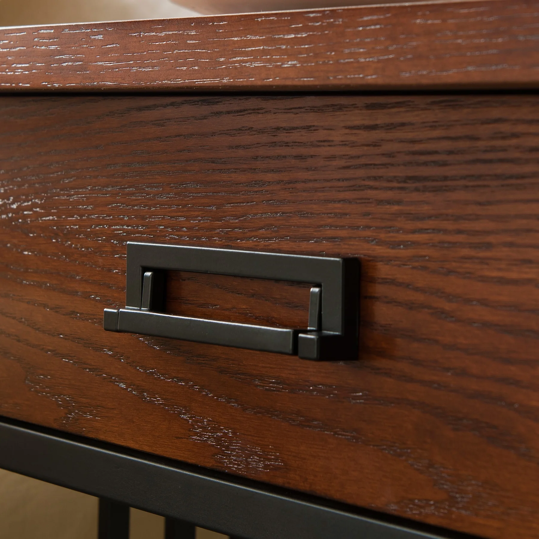 Leick Home 11222 Ironcraft Rustic One Drawer Nightstand, Mission Oak and Black Metal
