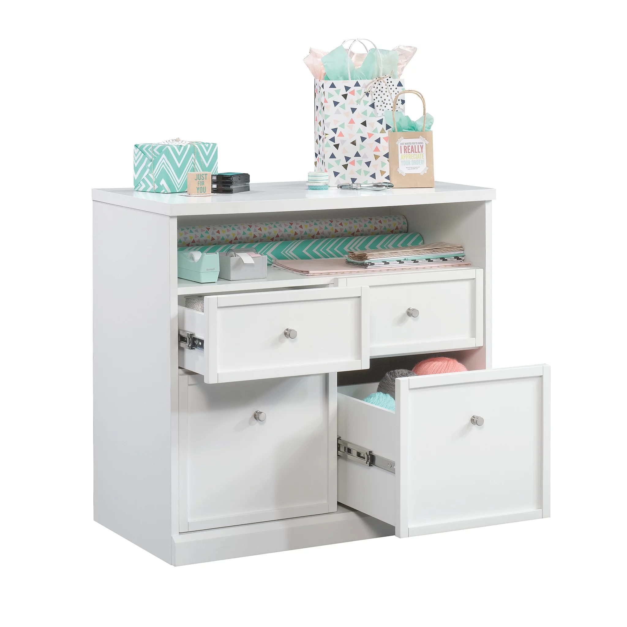 Sauder Craft Pro 4 Drawer Storage Cabinet in White