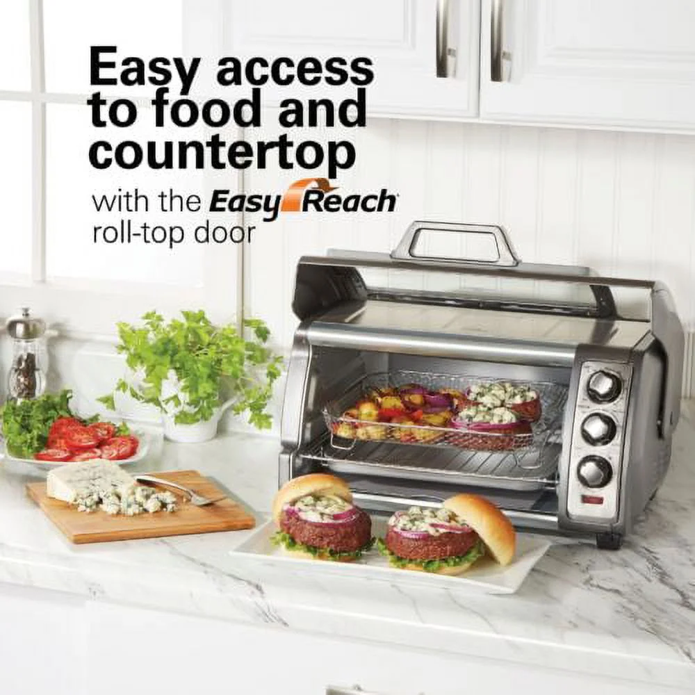 Air Fryer Toaster Oven with Easy Reach Door, 6 Slice Capacity, Stainless Steel