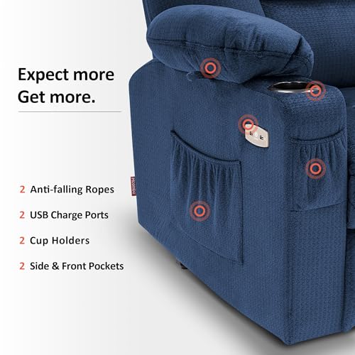 MCombo Small Power Lift Recliner Chair with Massage and Heat for Petite People, Cup Holders, USB Ports, Side Pockets, Fabric 7569 (Small-Regular, Brown)