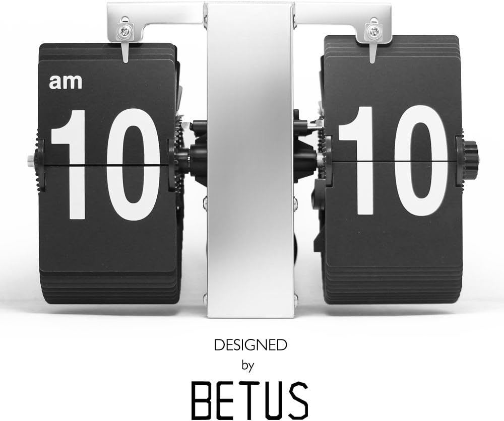 Betus Retro Style Flip Desk Shelf Clock - Classic Mechanical-Digital Display Battery Powered - Home & Office Decor 14 x 5.5 x 3.5 Inches