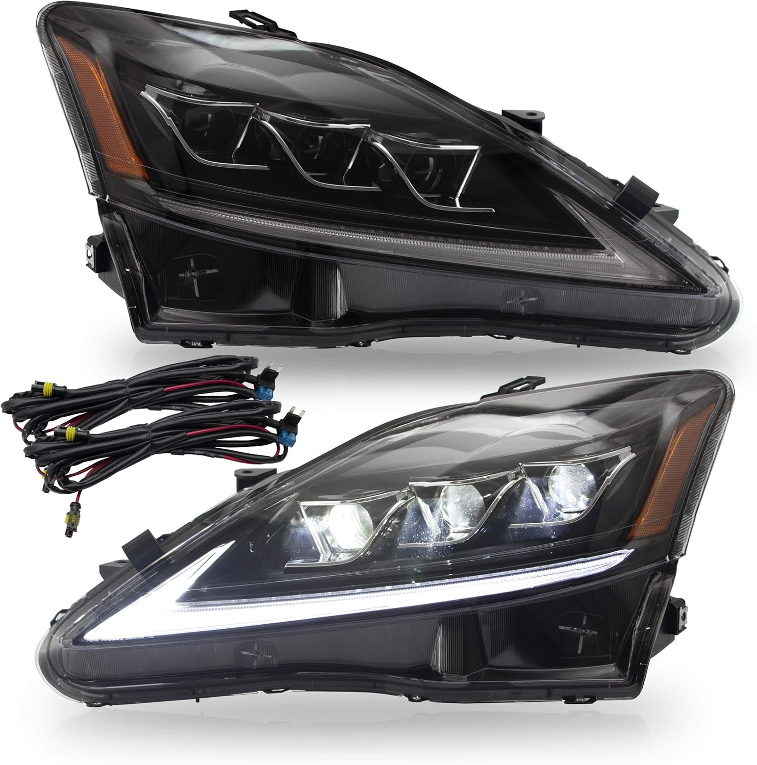 VLAND Headlight Assembly Fit for LEXUS 2006-2013 IS250 IS350/2008-2014 IS F/2010-2015 SEDAN C CF,with Sequential Turn Signal,Full LED Light, Plug-and-play Clear
