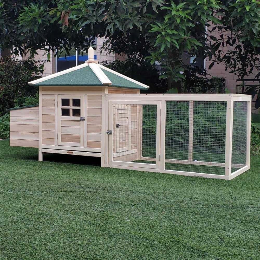 PawHut 77 Wooden Chicken Coop with Nesting Box Cute Outdoor Hen House with Removable Tray - Pet Supplies online store
