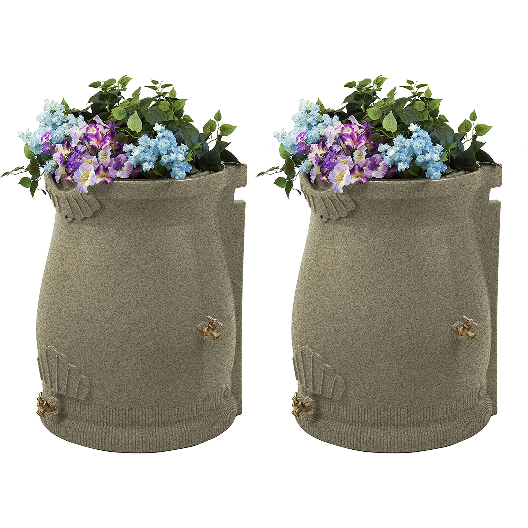 Good Ideas Rain Wizard 50 Gal Plastic Rain Barrel Urn, Sandstone (2 Pack) - Curated Treasures Market