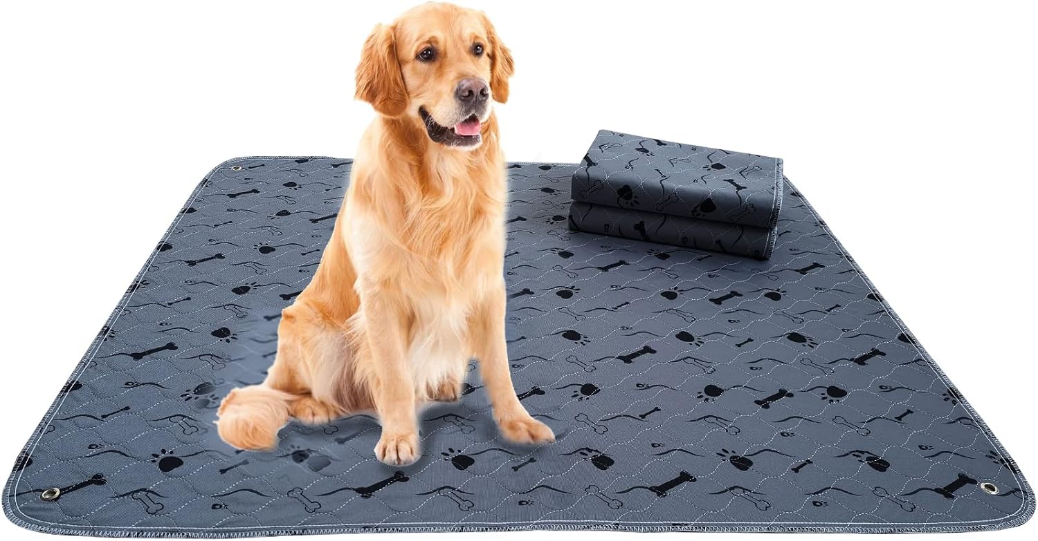 GAGURL Dog Puppy Washable Pee Pads,Waterproof Non Slip Dog Mats,Training/Whelping/Playpen/Crate/Travel/Absorbent/Absorbed Urine/Odor Controlling for Dog Potty Cat Rabbit Pets,(72x72, Grey Paw Print) Pack of 2