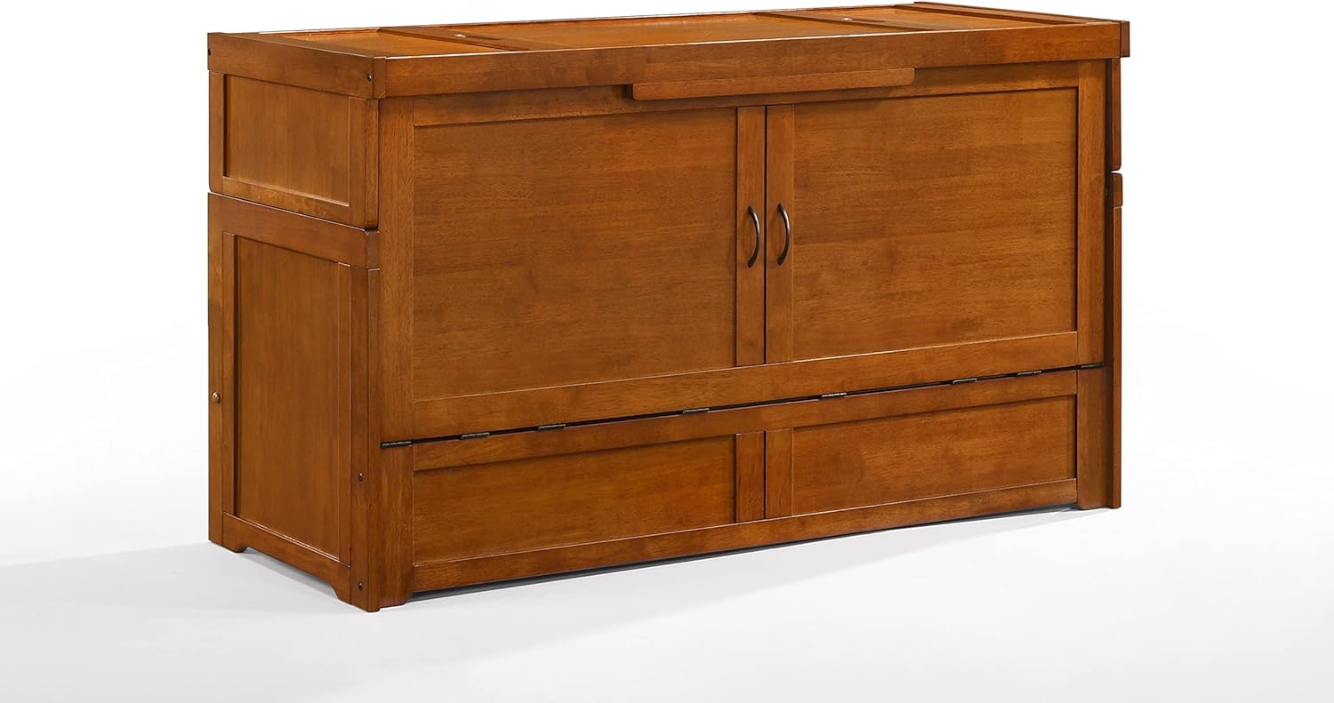 Night & Day Murphy Cube Cabinet Chest Bed with Mattress, (Queen, Hickory)