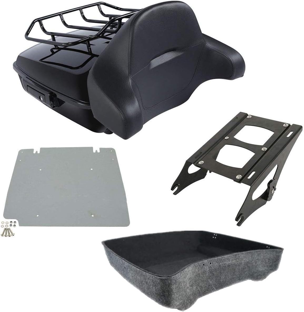 TCMT 10.7" Tour Pack Trunk W/Backrest Pad Mounting Rack For Harley Road King Glide 2014-2022