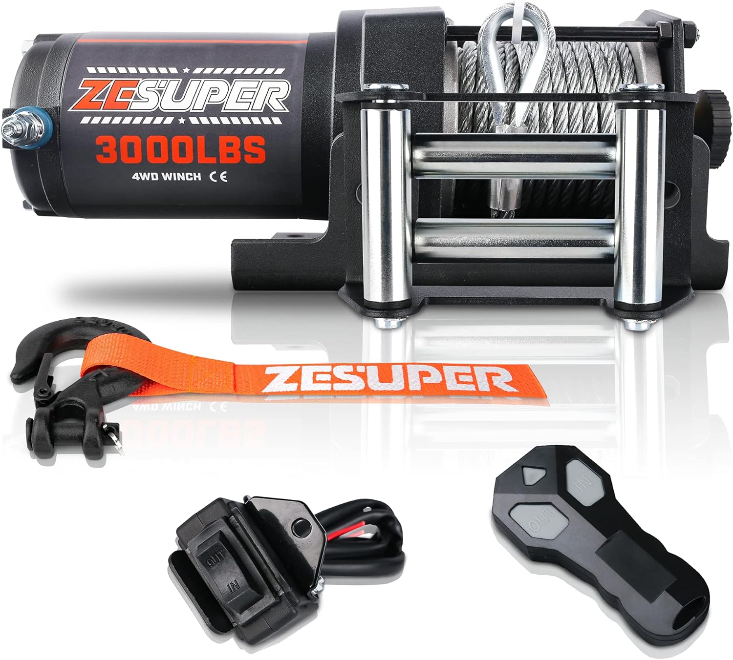 ZESUPER 4500-lb Waterproof Winch Waterproof IP67 Electric Winch with Hawse Fairlead, with Both Wireless Handheld Remote (Steel Cable)