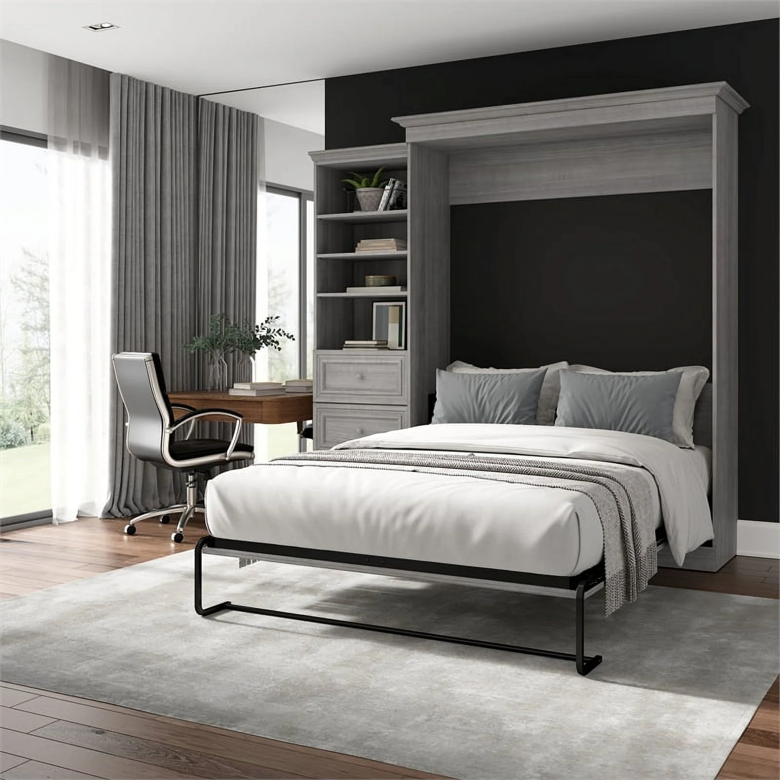 Bestar Versatile Engineered Wood Queen Murphy Bed and Organizer in Platinum Gray