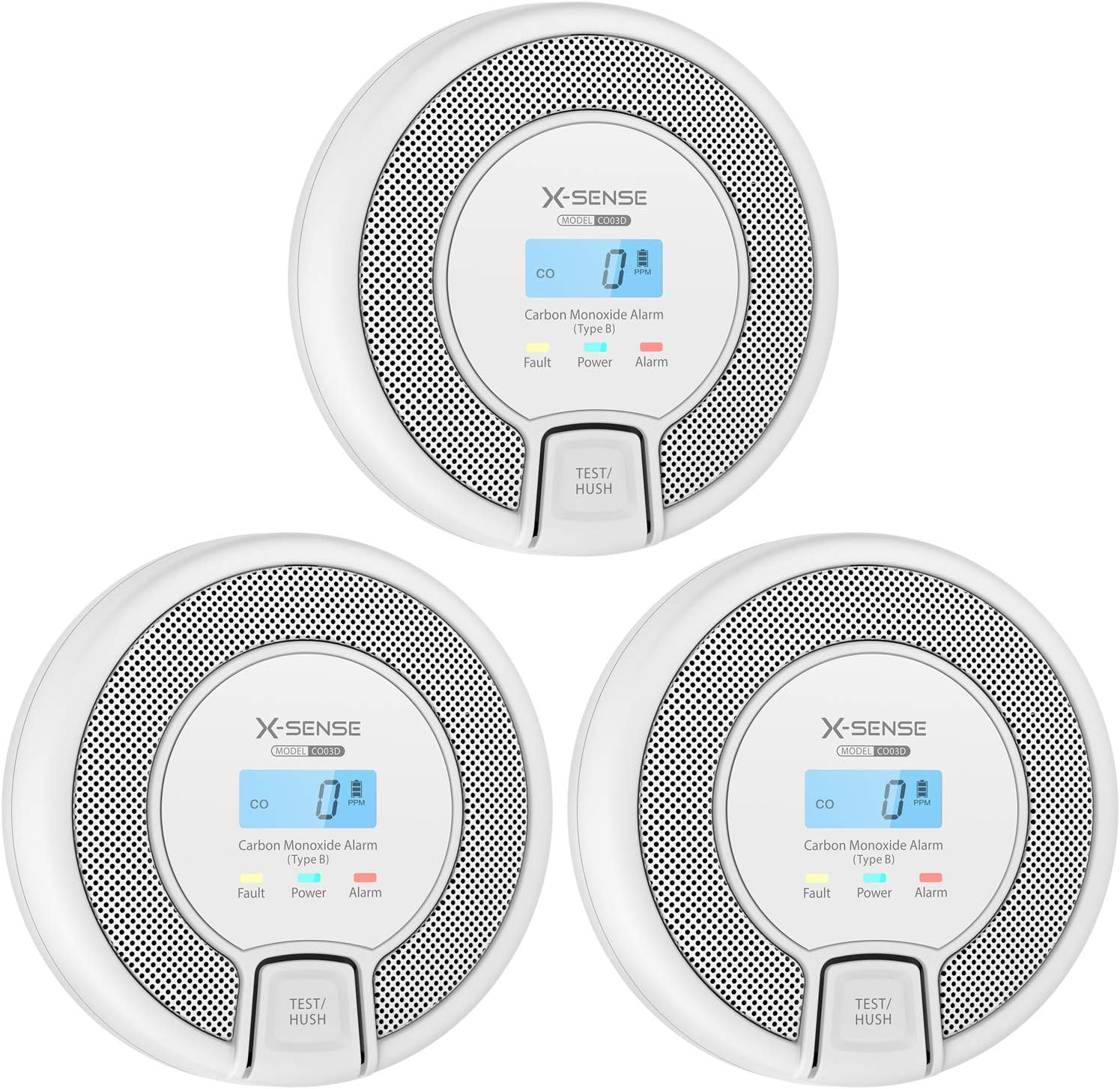 X-Sense Wireless Interconnected Carbon Monoxide Detector, Replaceable Battery-Powered CO Alarm with Digital Display, Auto-Check, CO03D-W, Pack of 2