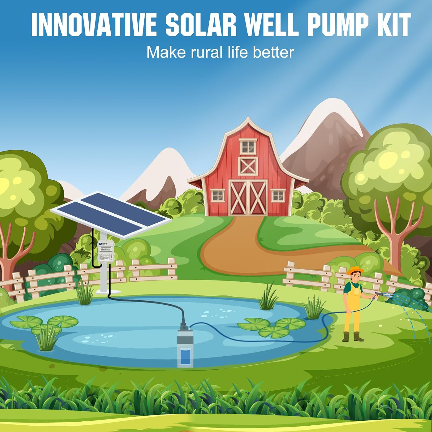 ECO-WORTHY Solar Deep Well Water Pump Kit 12V DC Submersible Water Pump with 2pcs 100W Mono Solar Panel 10AH Battery Controller for Well Pond Home Farm Stainless Steel