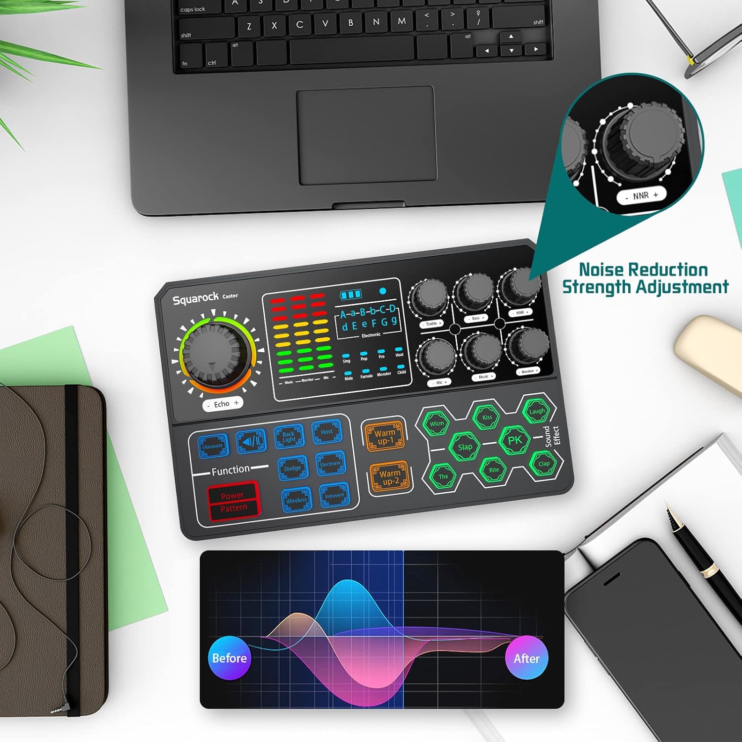 Podcast Equipment Bundle Audio Interface Sound Mixer ALL-IN-ONE with 3.5mm Condenser Microphone Strong Microphone Stand Set for Live Broadcast,Recording,Gaming