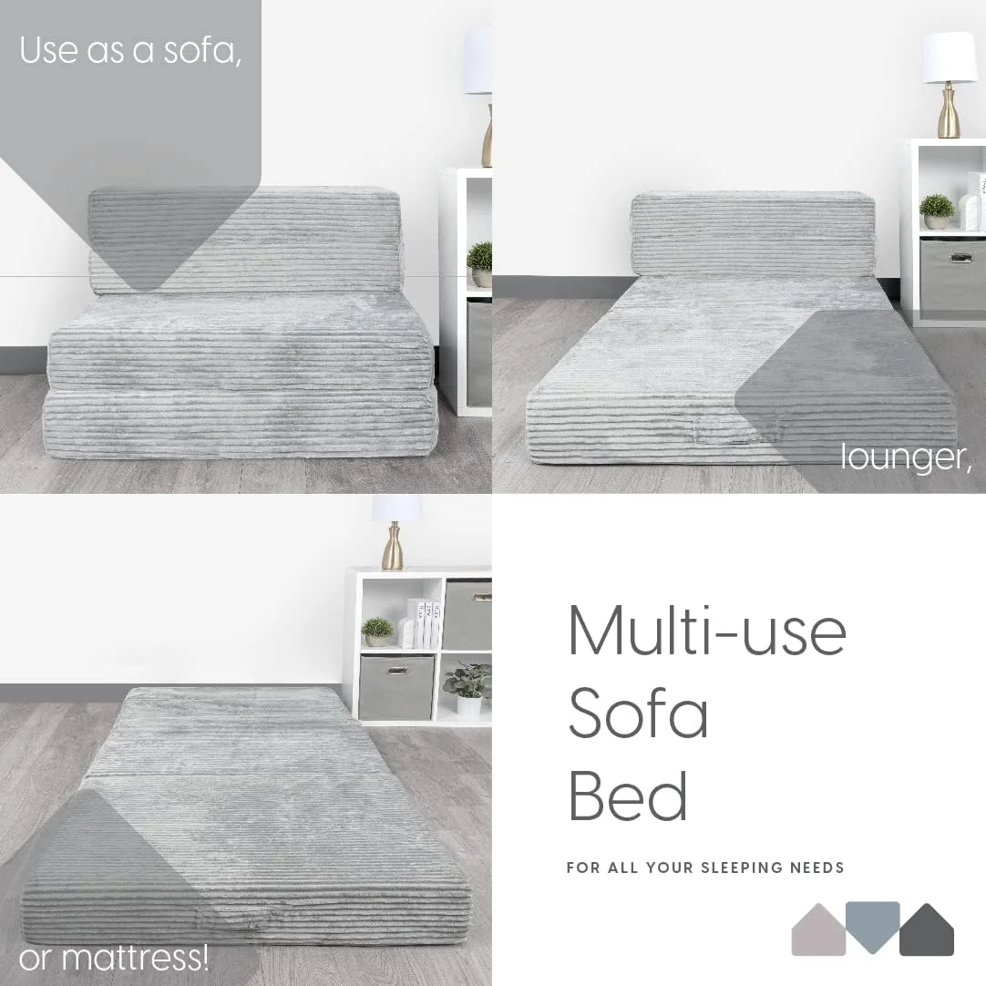 Milliard Tri Folding Sofa Mattress, Memory Foam Foldable Mattress with Ultra Soft & Washable Ribbed Fur Cover, Twin Size (75" x 38" x 6")