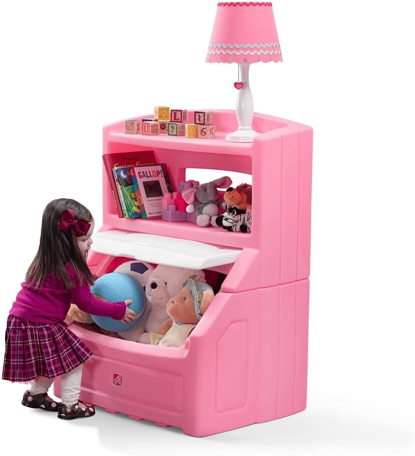 Step2 Lift and Hide Bookcase Toy Box Storage Chest for Kids - Durable Plastic Bookshelf Toys Organizer, Pink