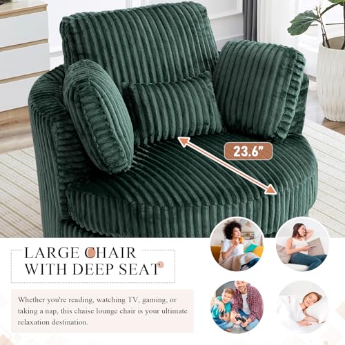Chair and A Half with Ottoman, 360° Swivel Accent Barrel Chair Modern Comfy Round Reading Sofa Swivel Chairs Circle Lounge Chair for Bedroom Living Room w/4 Pillow Lower Seating Heigh (White, Large)