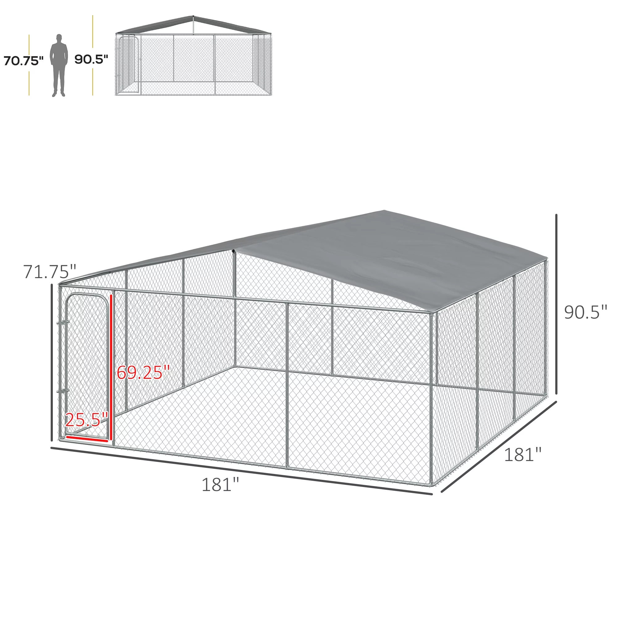 PawHut Dog Kennel Heavy Duty Playpen with Galvanized Steel Secure Lock, Waterproof Cover for Backyard & Patio