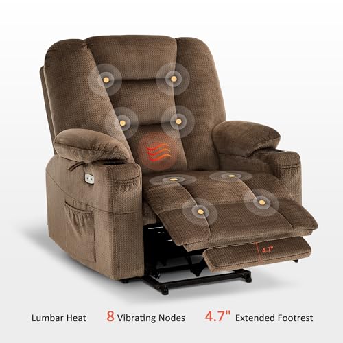 MCombo Small Power Lift Recliner Chair with Massage and Heat for Petite People, Cup Holders, USB Ports, Side Pockets, Fabric 7569 (Small-Regular, Brown)