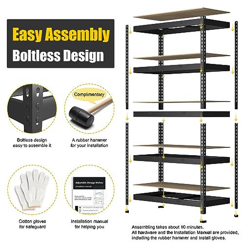 PrimeZone 2 Pack Storage Shelves 48" x 24" x 72" - 5 Tier Heavy Duty Adjustable Garage Storage Shelving, Metal Storage Utility Rack Shelf Unit for Warehouse Pantry Closet Kitchen, Black