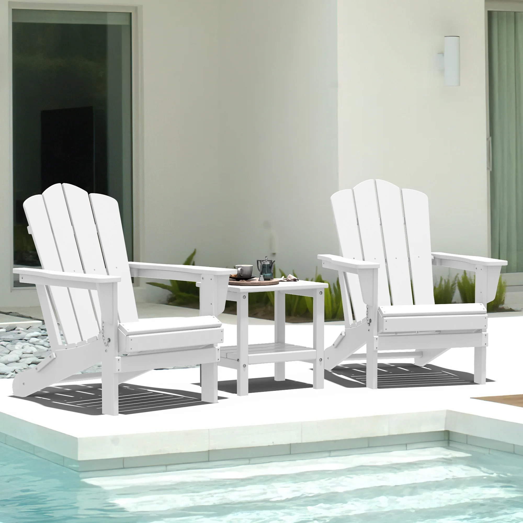 JEAREY Plastic Adirondack Chair, HDPE All-Weather Outdoor Folding Adirondack Chair for Outside, White