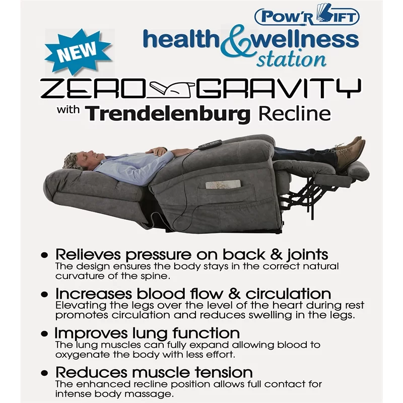Catnapper Release Power Lift Recliner with Zero Gravity Recline in Gray Fabric